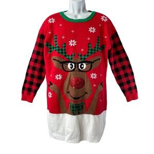 Allison Brittney Cute Rudolph Christmas Sweater Dress Size XL